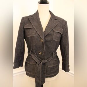 Nine West Women's Gray Denim Like Belted Suit Jacket Size 12P